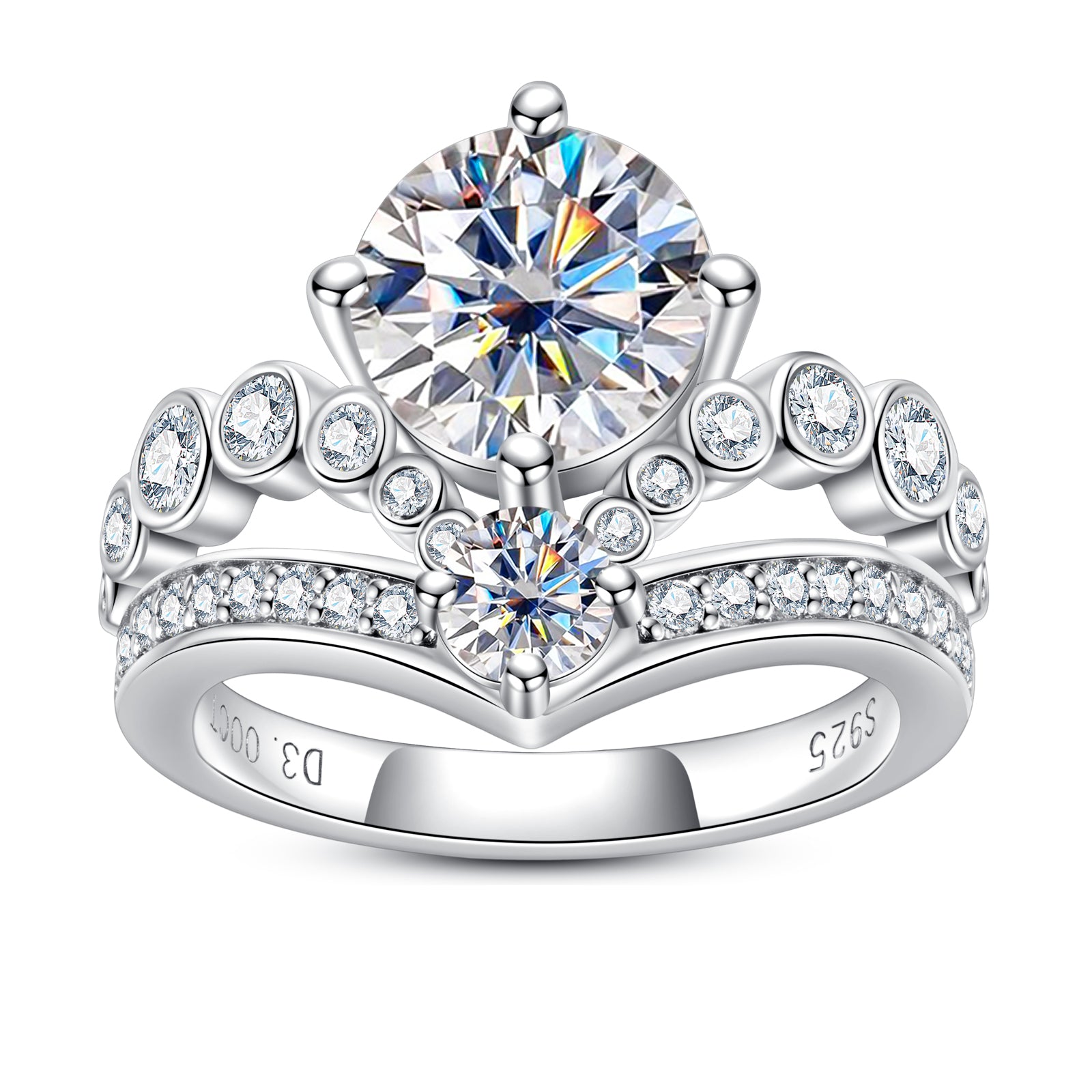 Round Cut Moissanite Crown Engagement Ring (4.08 cttw)