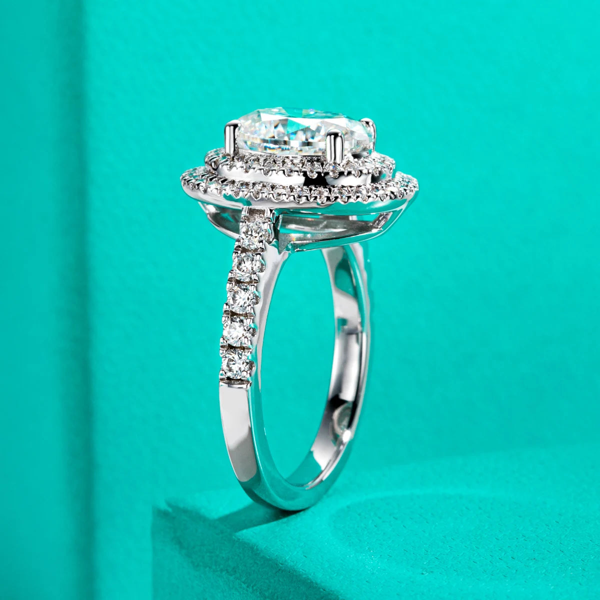 AnuJewel 3ct Oval Cut Moissanite Double Halo Engagement Rings 18K Gold Plated Luxury Wedding Band Rings Jewelry
