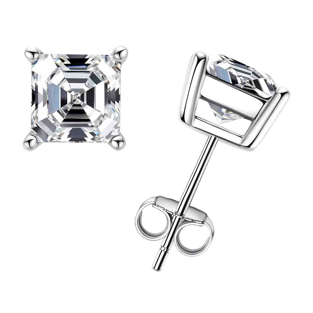10K Gold Asscher Cut Moissanite Stud Earrings Total 1.0CT