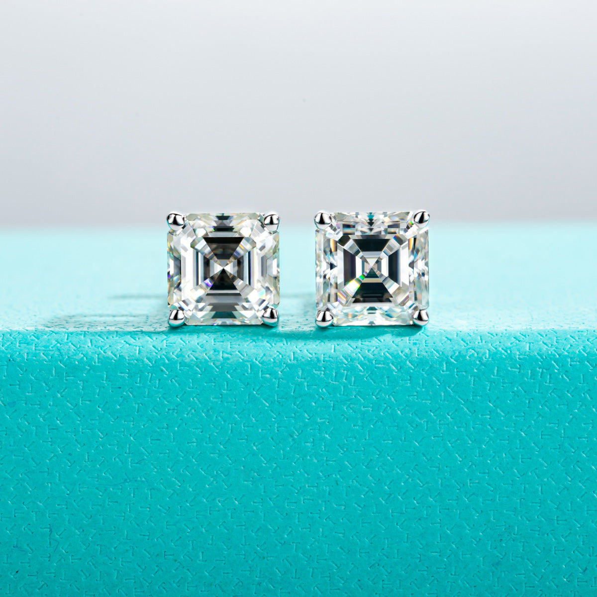 10K Gold Asscher Cut Moissanite Stud Earrings Total 1.0CT