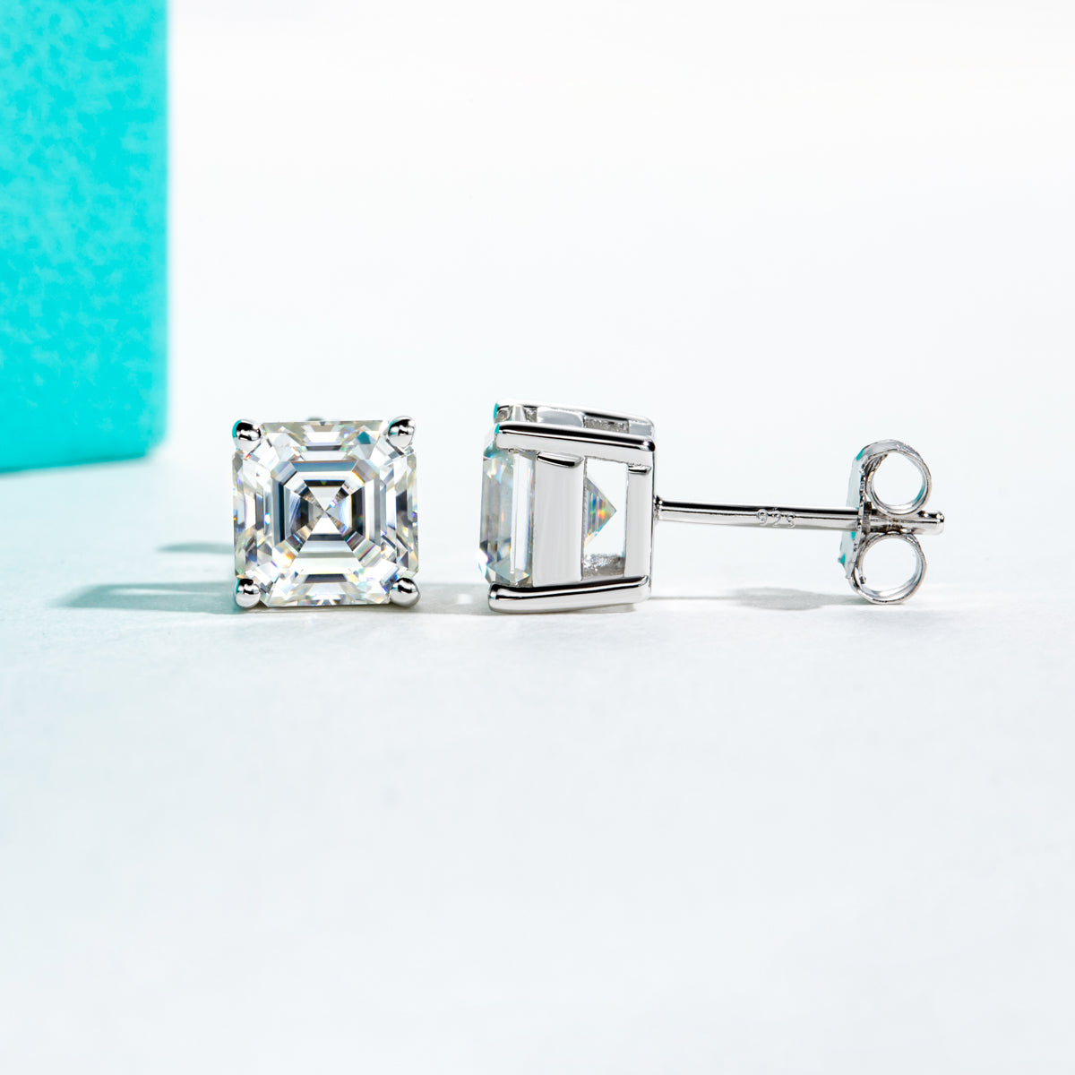10K Gold Asscher Cut Moissanite Stud Earrings Total 1.0CT