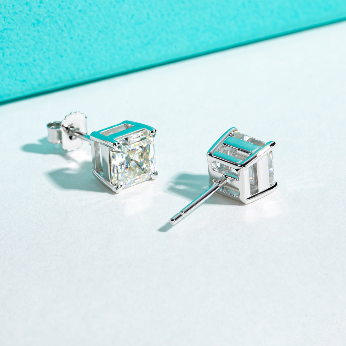 10K Gold Asscher Cut Moissanite Stud Earrings Total 1.0CT
