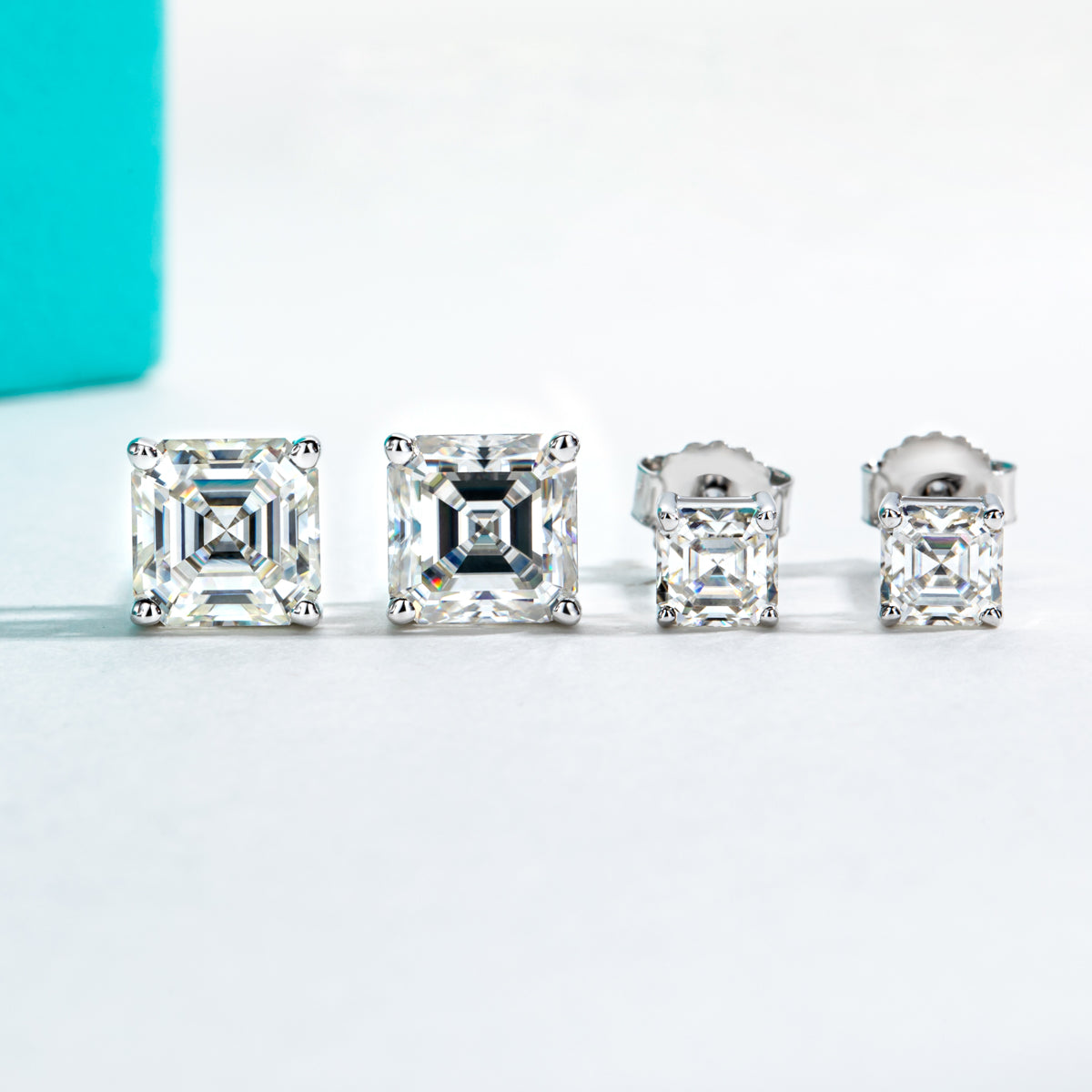 10K Gold Asscher Cut Moissanite Stud Earrings Total 1.0CT