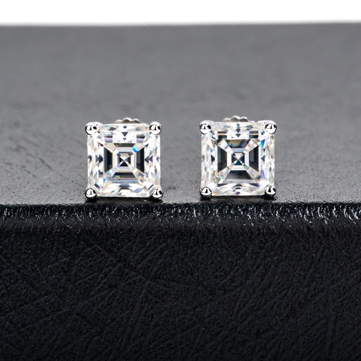 10K Gold Asscher Cut Moissanite Stud Earrings Total 1.0CT