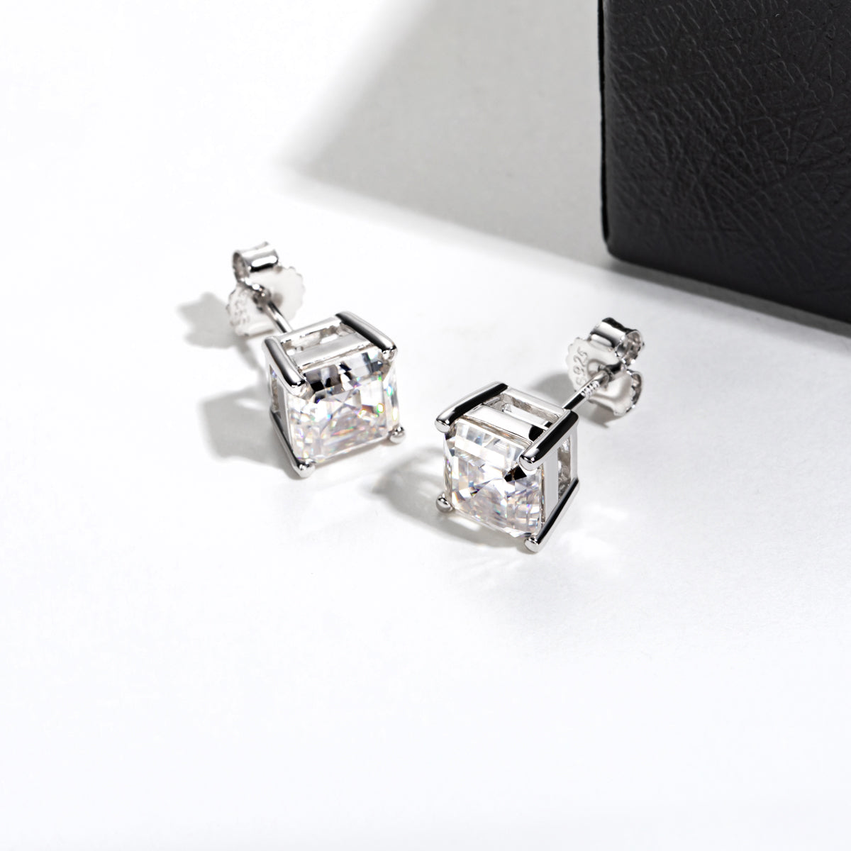 10K Gold Asscher Cut Moissanite Stud Earrings Total 1.0CT