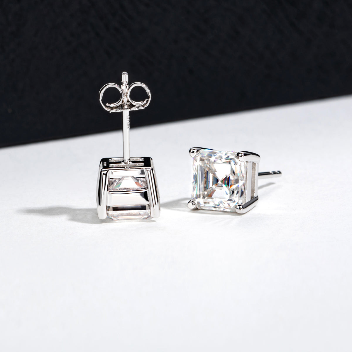 10K Gold Asscher Cut Moissanite Stud Earrings Total 1.0CT
