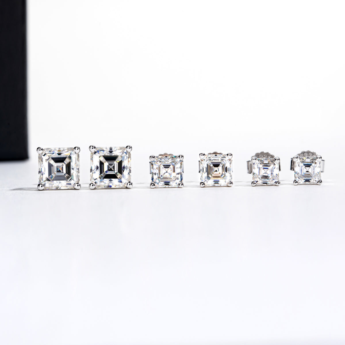 10K Gold Asscher Cut Moissanite Stud Earrings Total 1.0CT