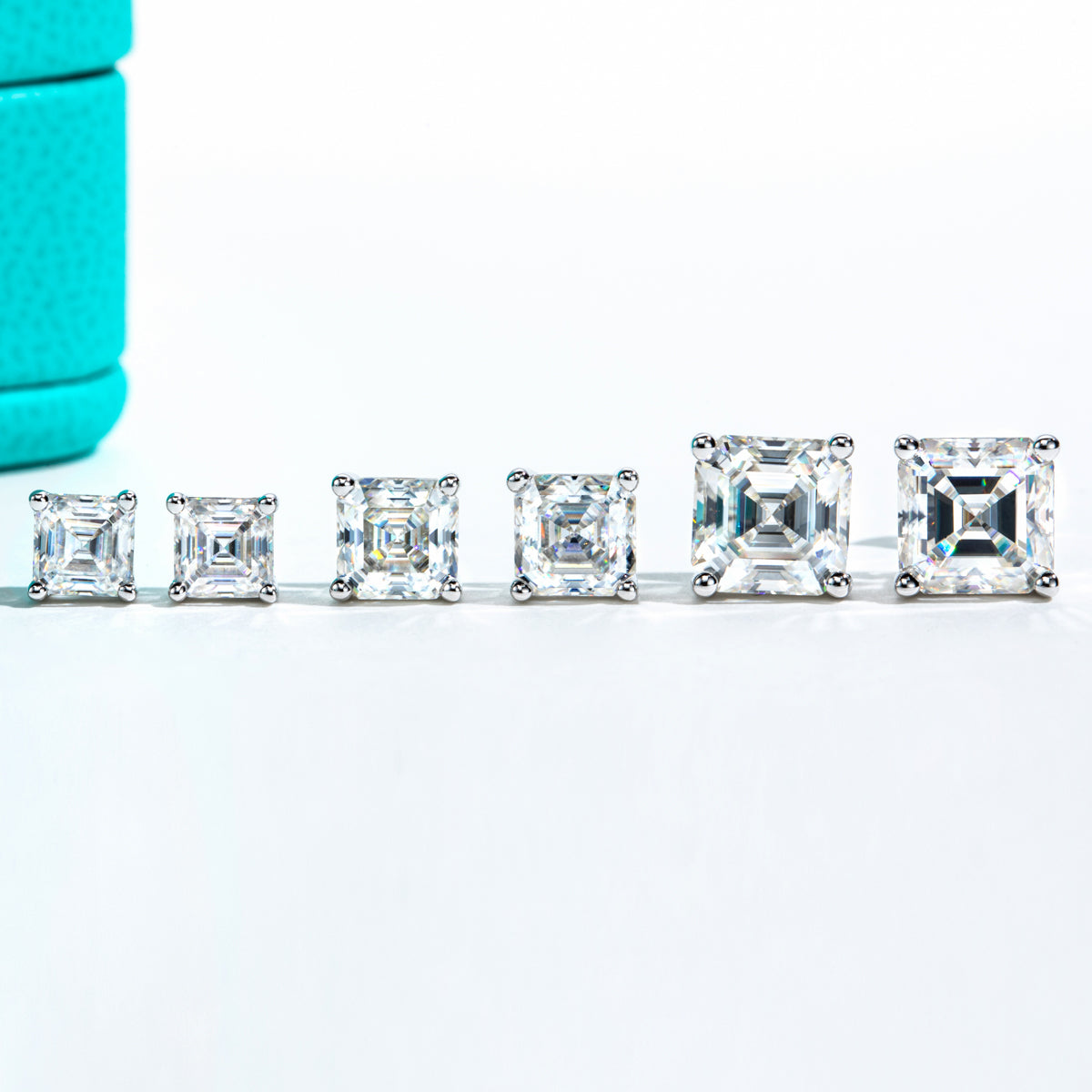 10K Gold Asscher Cut Moissanite Stud Earrings Total 1.0CT