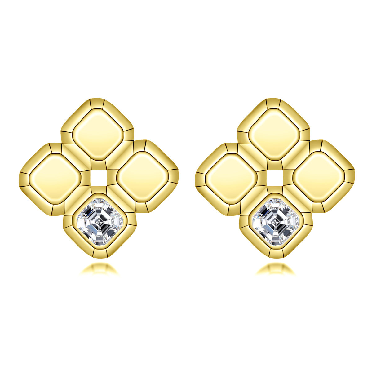 3x3mm Asscher Cut Moissanite Four Leaf Clover Stud Earrings