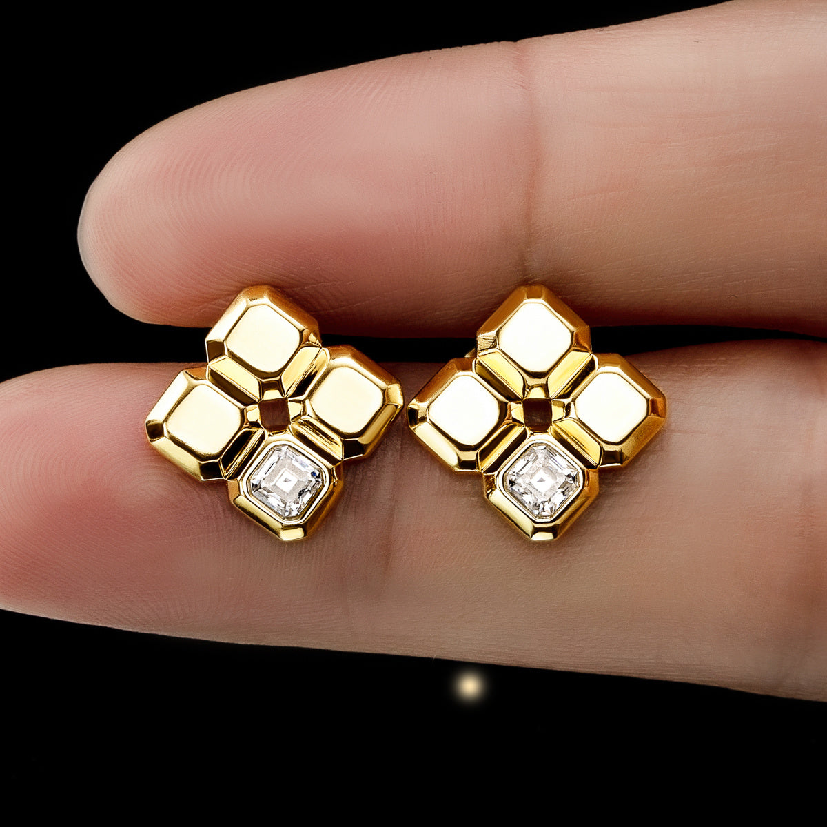 3x3mm Asscher Cut Moissanite Four Leaf Clover Stud Earrings