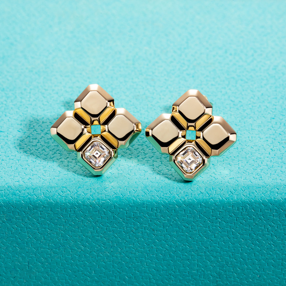3x3mm Asscher Cut Moissanite Four Leaf Clover Stud Earrings