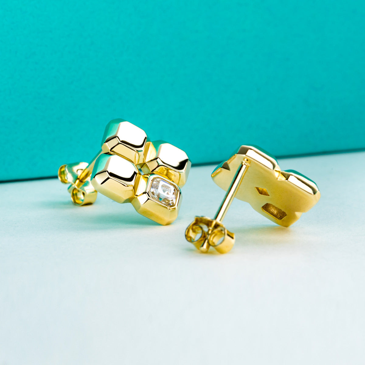 3x3mm Asscher Cut Moissanite Four Leaf Clover Stud Earrings