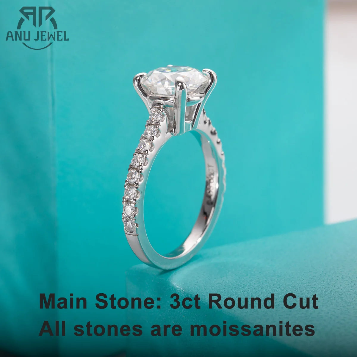 AnuJewel 3ct D Color Moissante Diamond Engagement Wedding Ring 18K Gold Plated Rings For Women