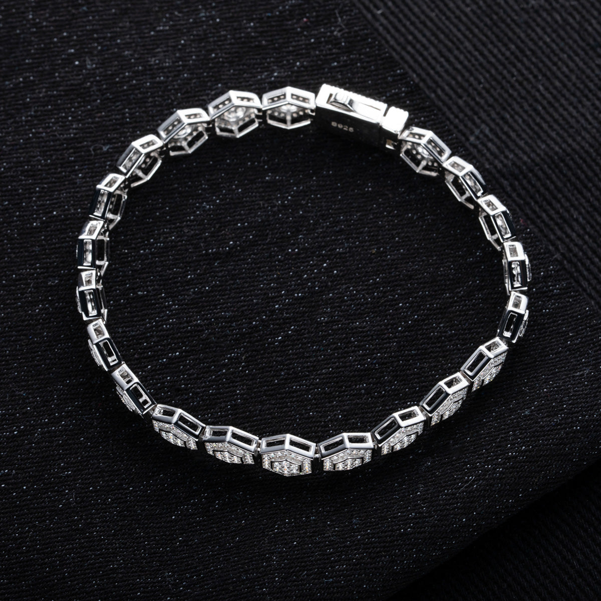 S925 Sterling Silver Hexagonal Full Paved Moissanite Bracelet