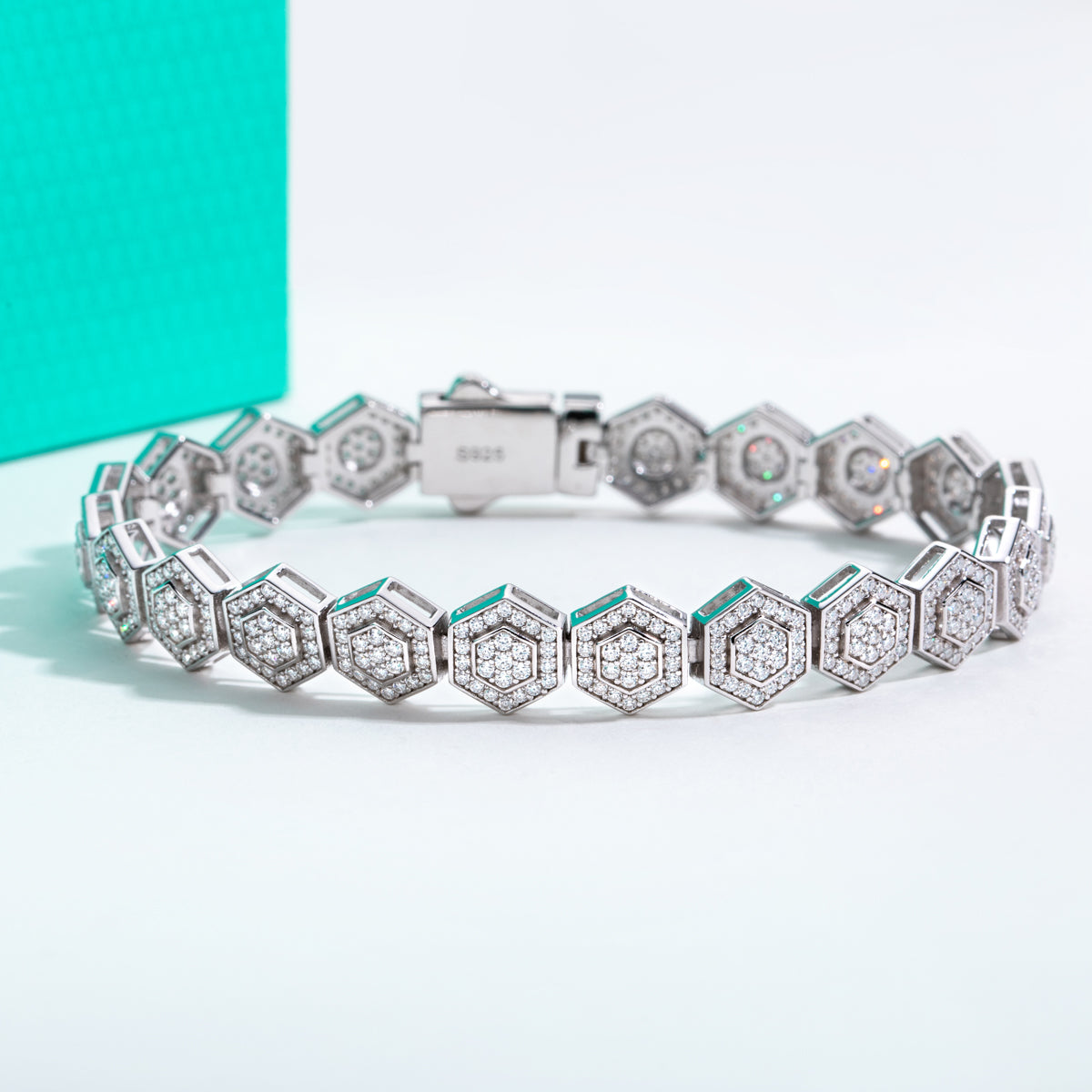S925 Sterling Silver Hexagonal Full Paved Moissanite Bracelet