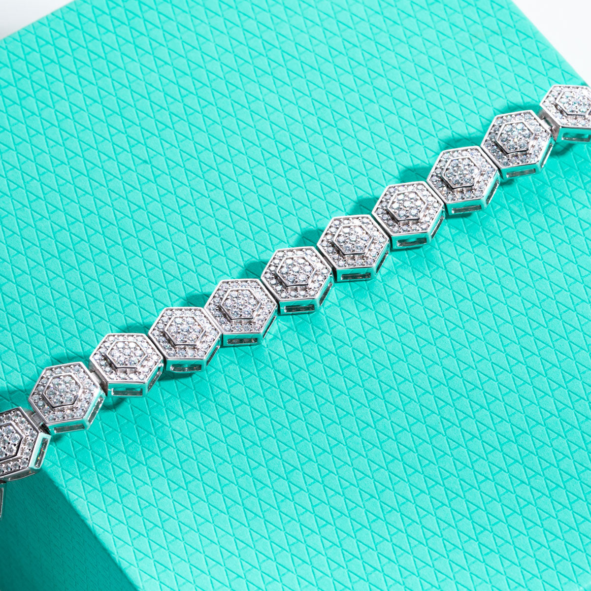 S925 Sterling Silver Hexagonal Full Paved Moissanite Bracelet