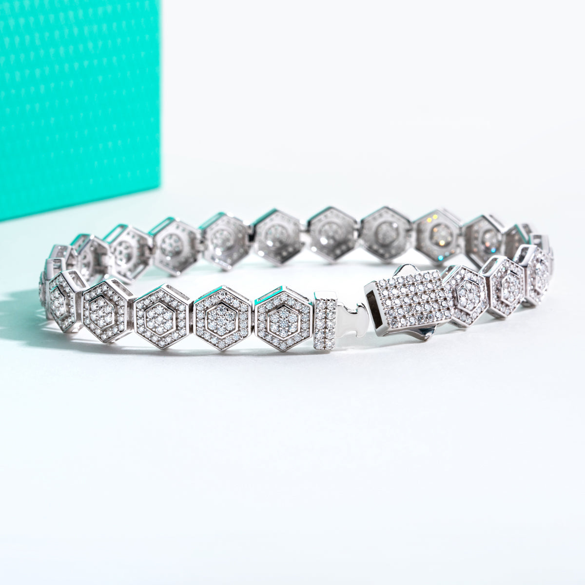 S925 Sterling Silver Hexagonal Full Paved Moissanite Bracelet
