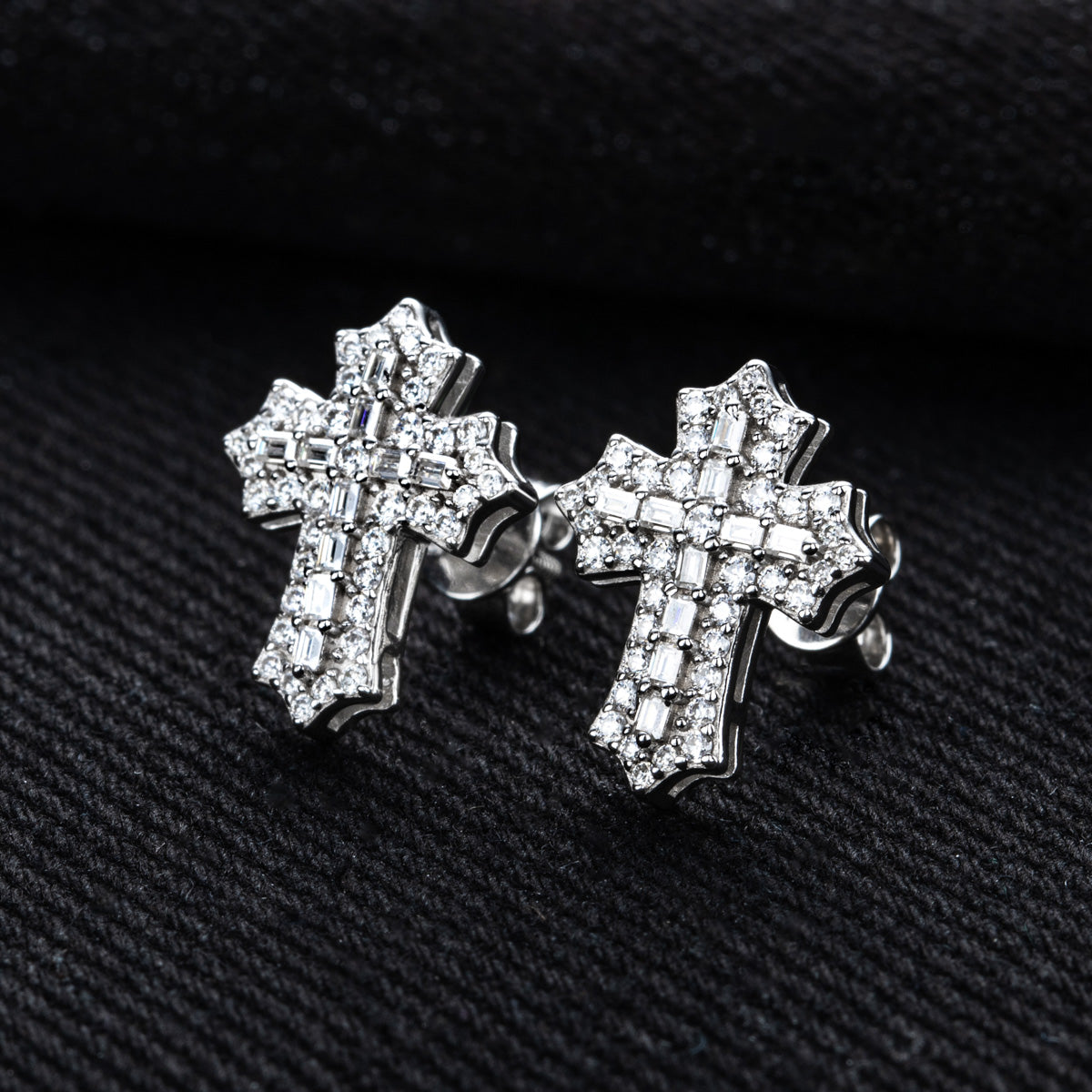 S925 Sterling Silver Cross Moissanite Stud Earrings