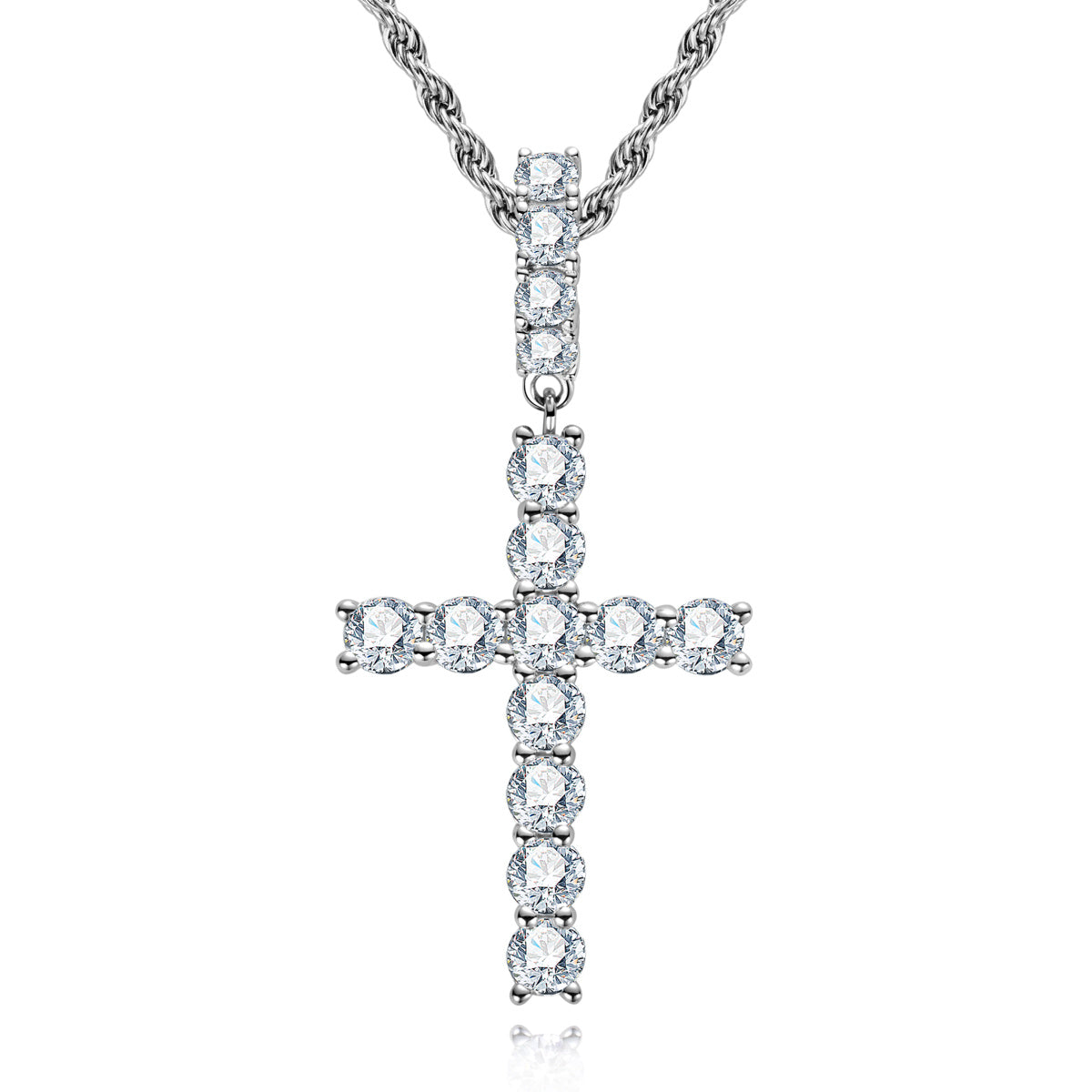 S925 Sterling‑Silver Round Moissanite Cross Pendant