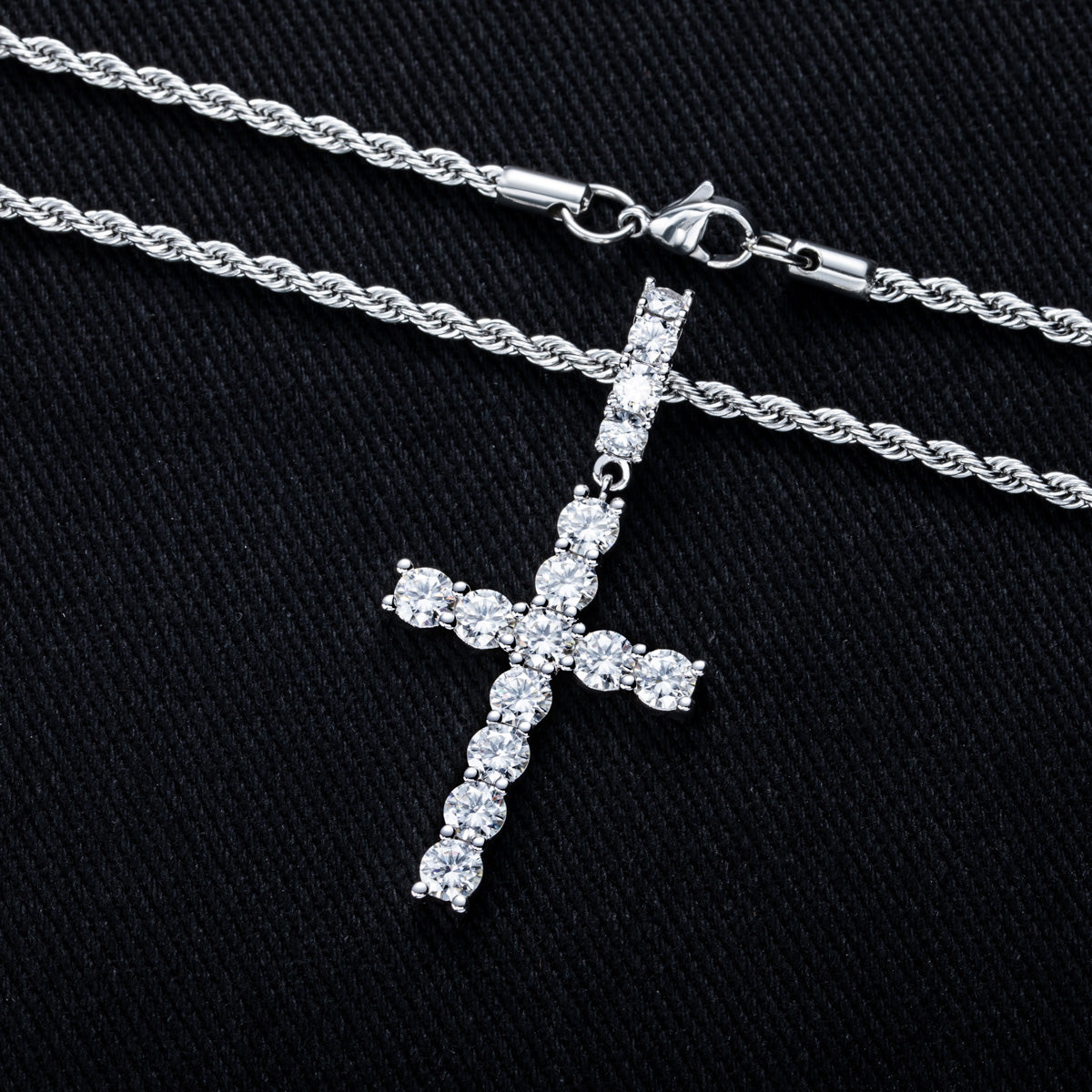 S925 Sterling‑Silver Round Moissanite Cross Pendant
