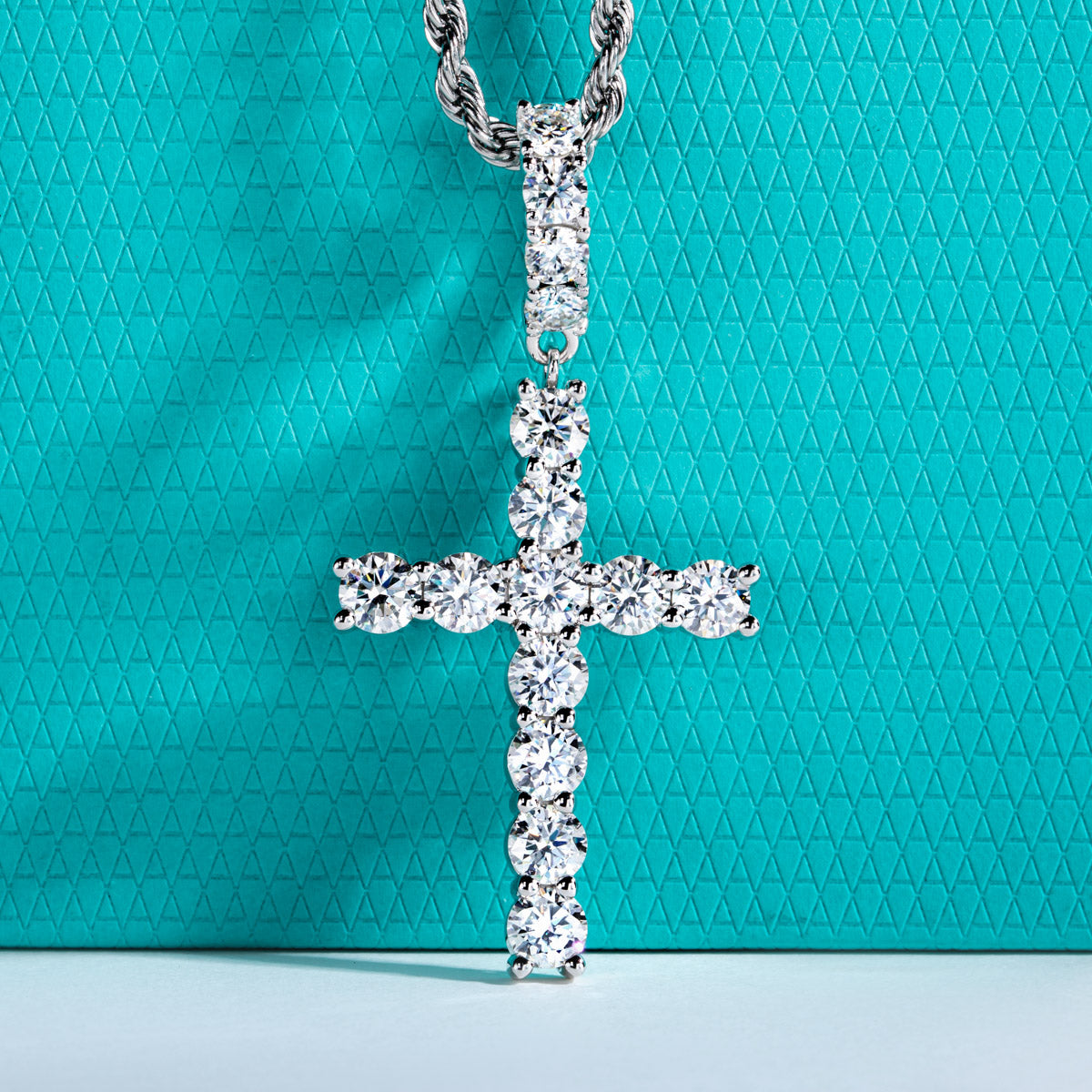 S925 Sterling‑Silver Round Moissanite Cross Pendant