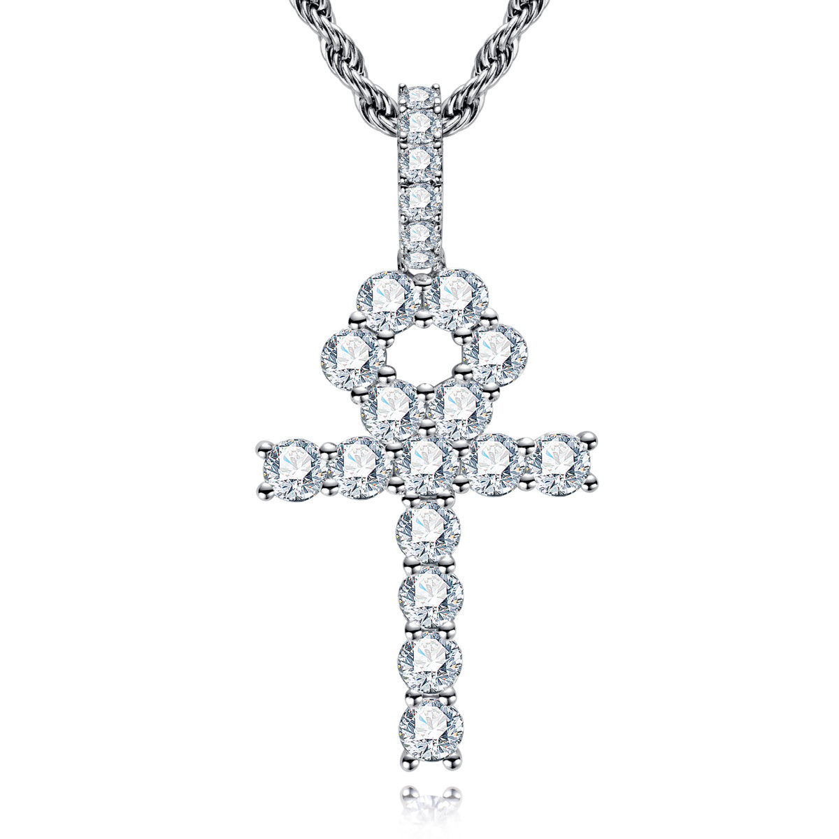 S925 Sterling‑Silver Round Moissanite Cross Pendant
