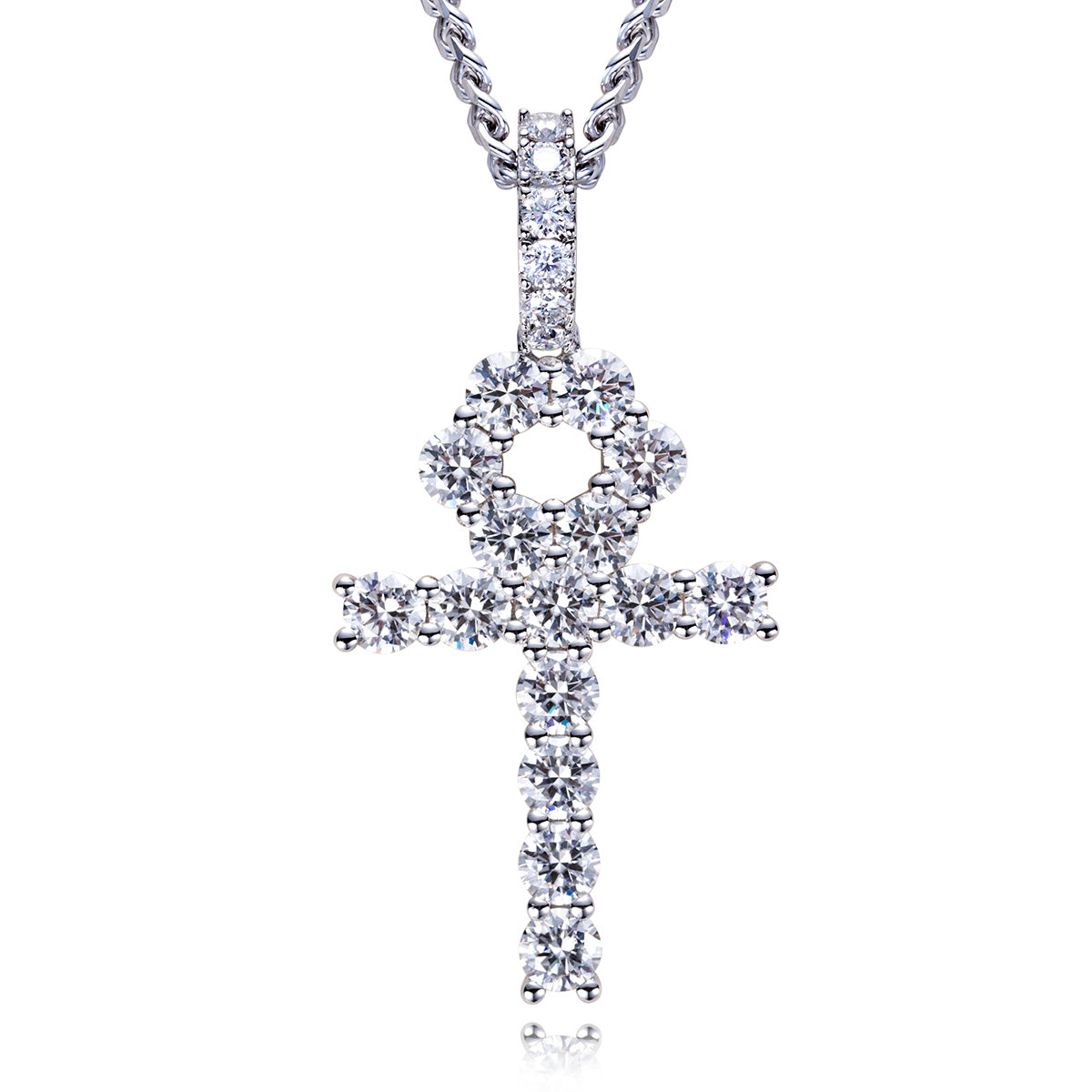S925 Sterling‑Silver Round Moissanite Cross Pendant