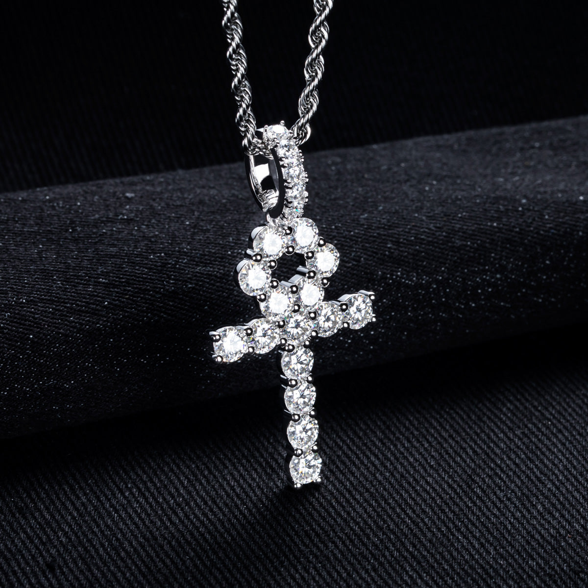 S925 Sterling‑Silver Round Moissanite Cross Pendant