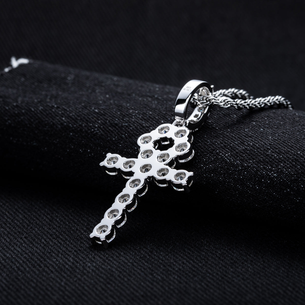 S925 Sterling‑Silver Round Moissanite Cross Pendant