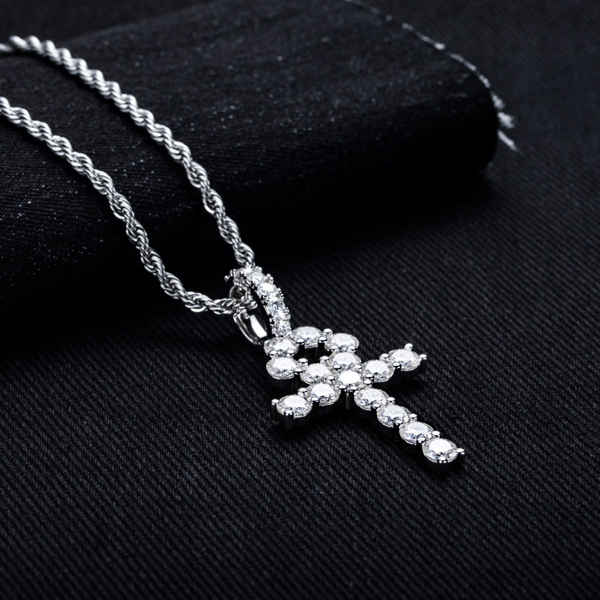 S925 Sterling‑Silver Round Moissanite Cross Pendant