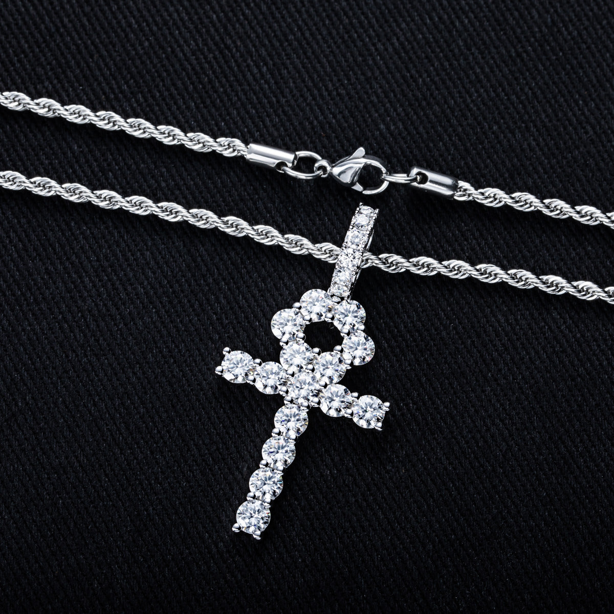 S925 Sterling‑Silver Round Moissanite Cross Pendant