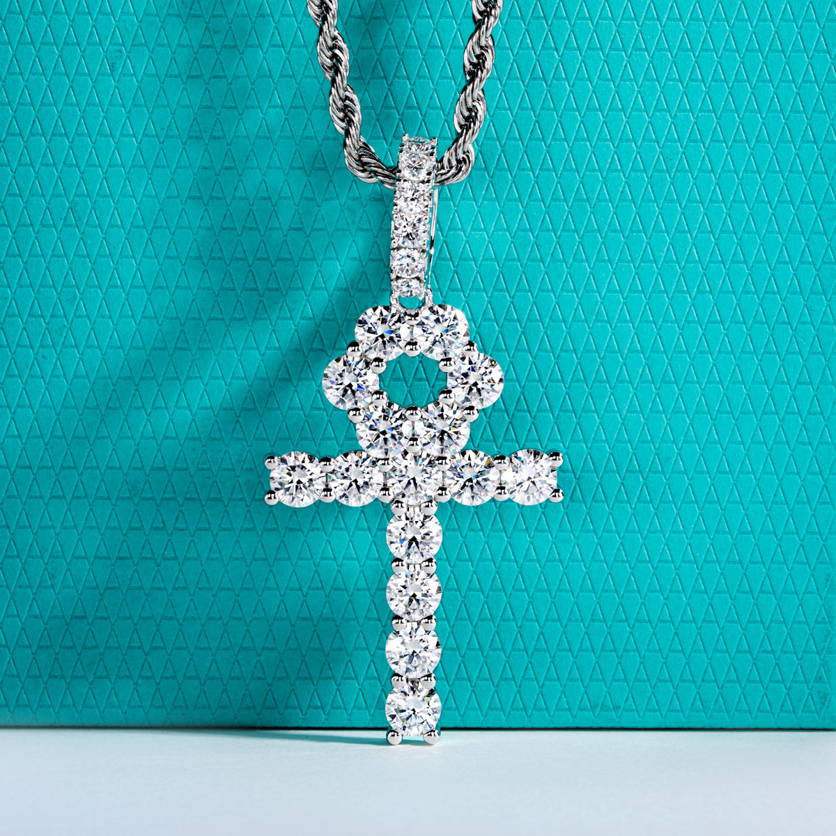 S925 Sterling‑Silver Round Moissanite Cross Pendant