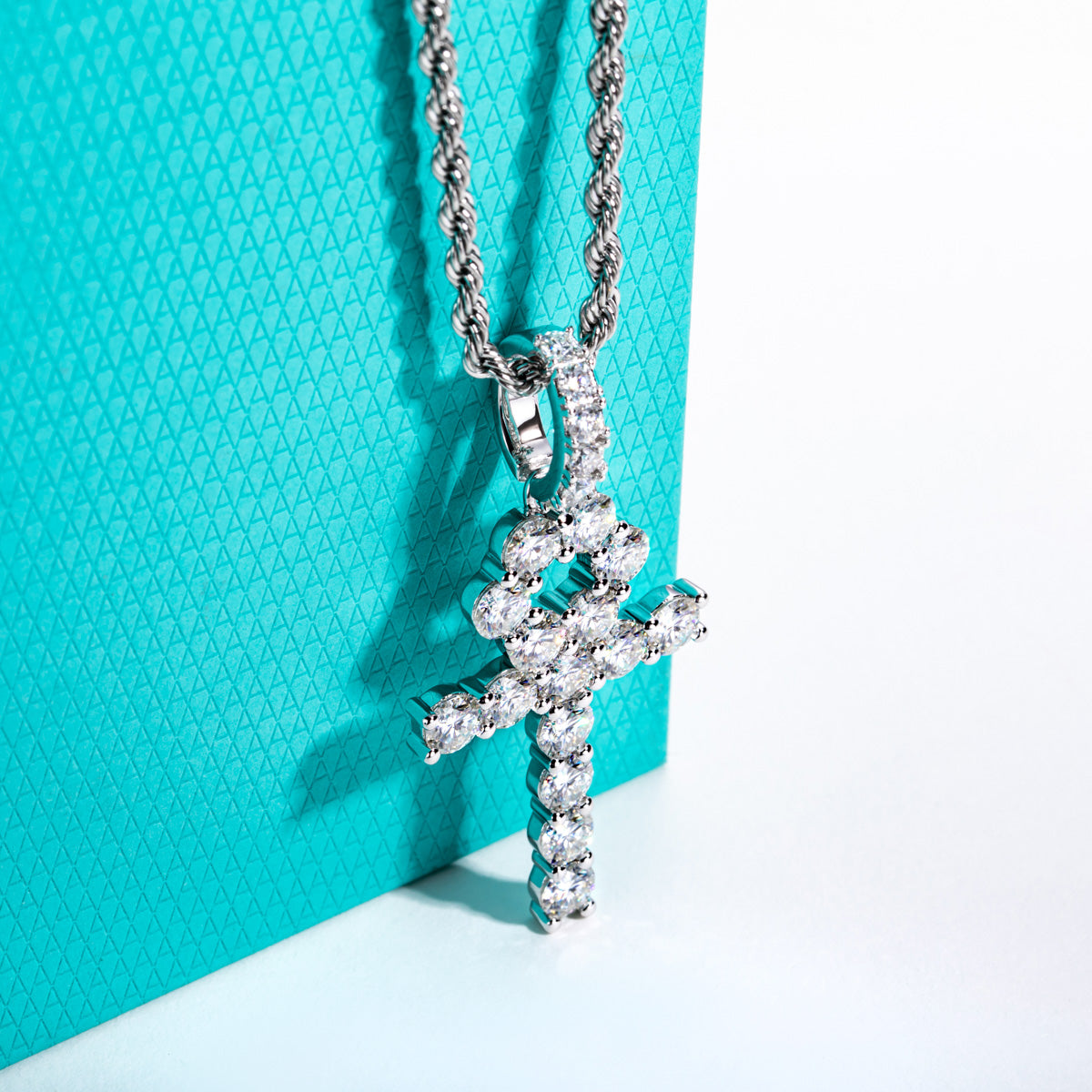 S925 Sterling‑Silver Round Moissanite Cross Pendant