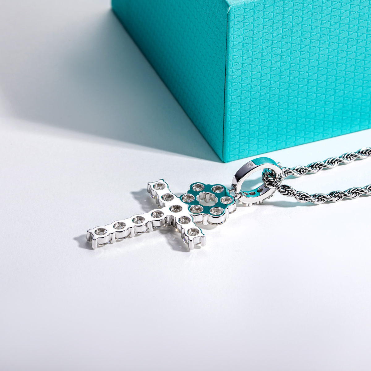S925 Sterling‑Silver Round Moissanite Cross Pendant