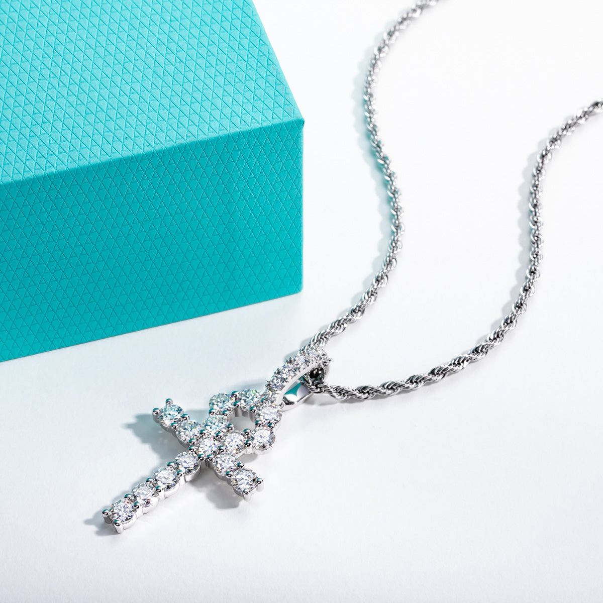 S925 Sterling‑Silver Round Moissanite Cross Pendant