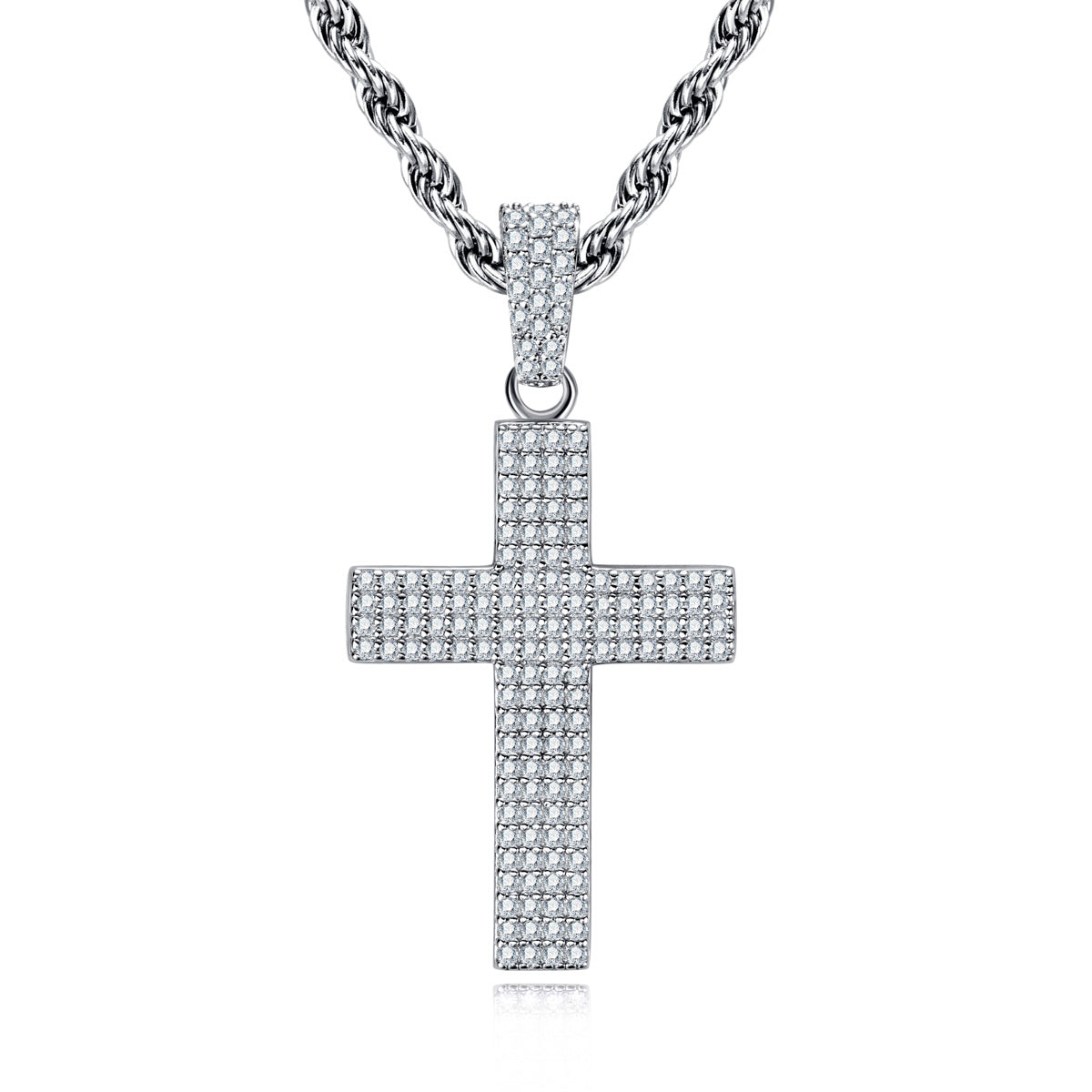 S925 Sterling‑Silver Round Moissanite Cross Pendant