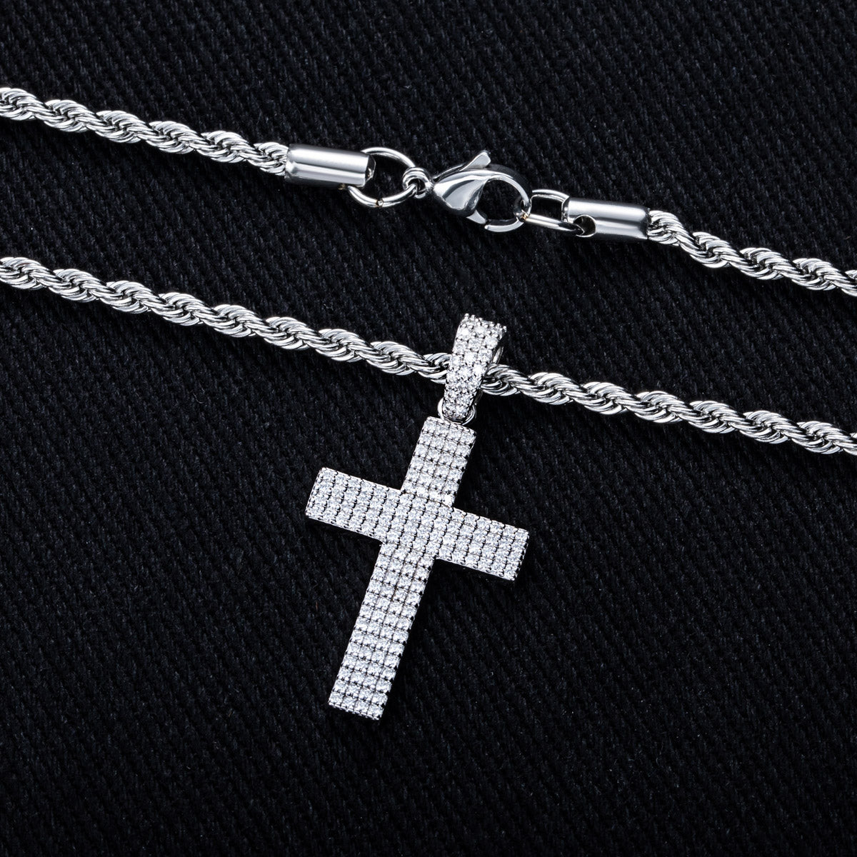 S925 Sterling‑Silver Round Moissanite Cross Pendant