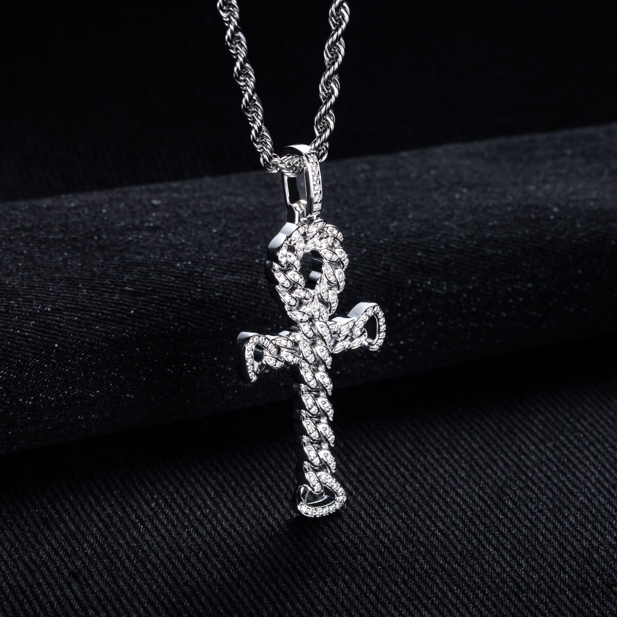S925 Sterling‑Silver Round Moissanite Cross Pendant