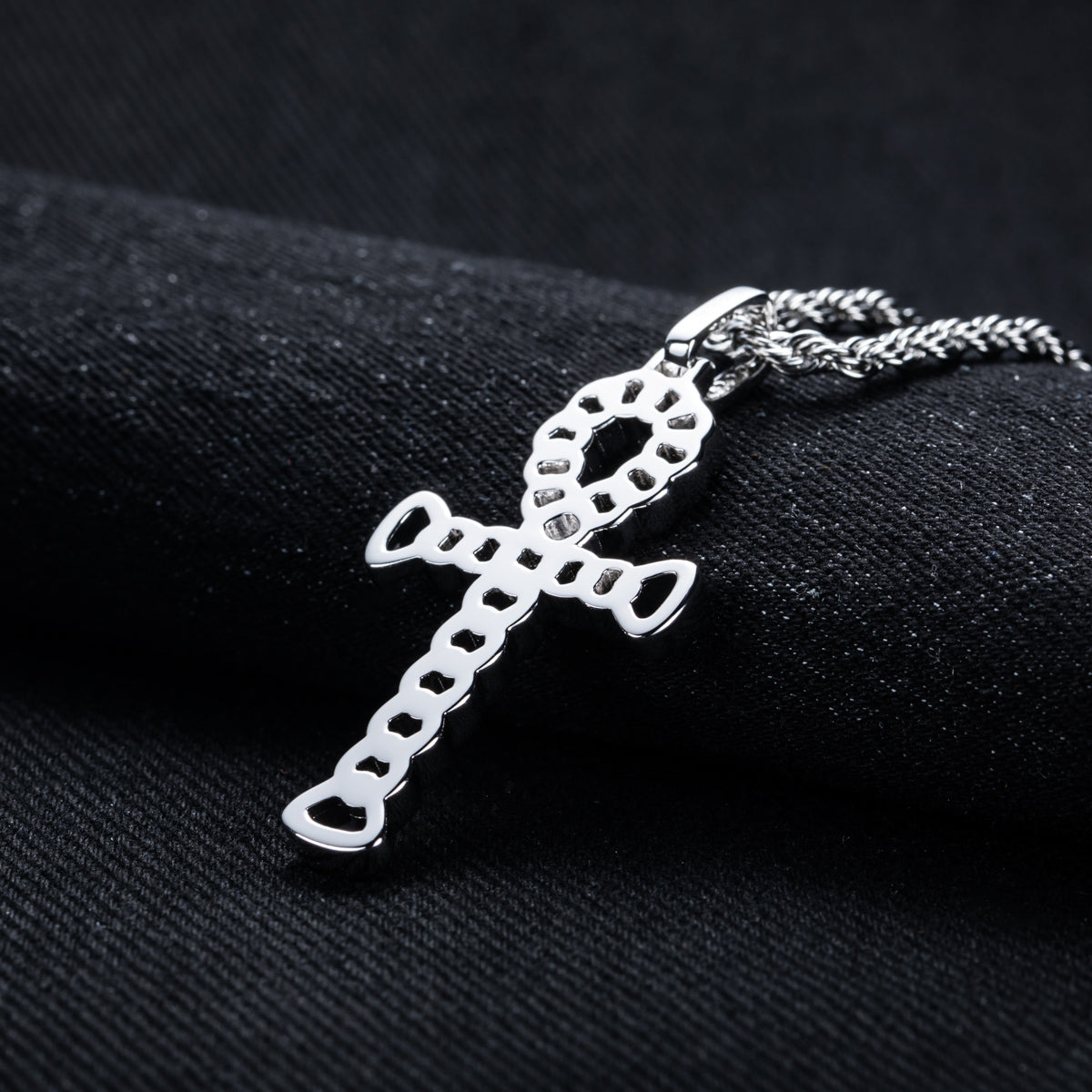 S925 Sterling‑Silver Round Moissanite Cross Pendant