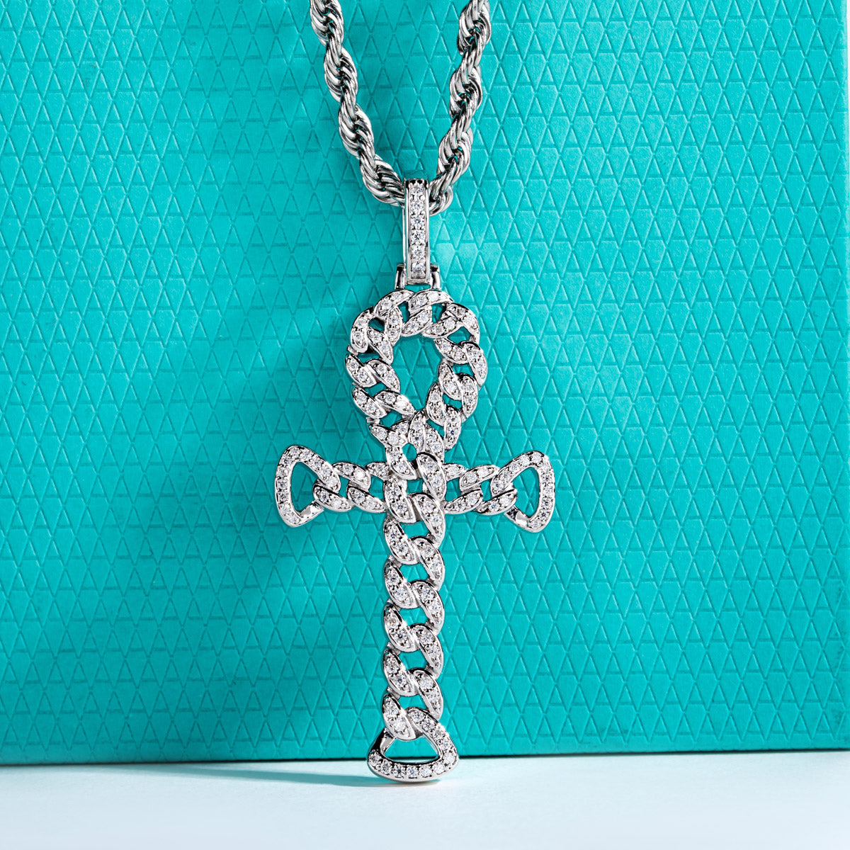 S925 Sterling‑Silver Round Moissanite Cross Pendant