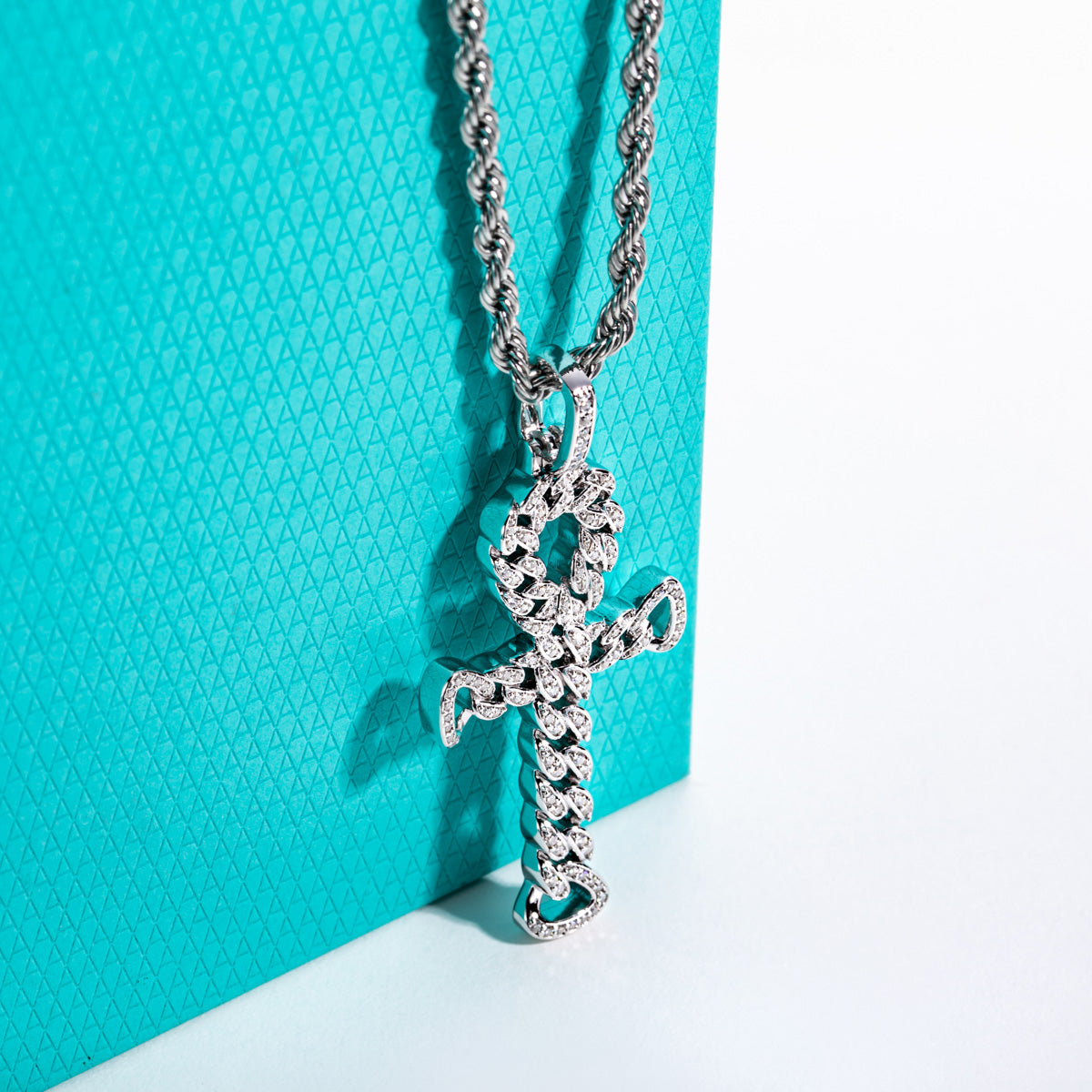 S925 Sterling‑Silver Round Moissanite Cross Pendant
