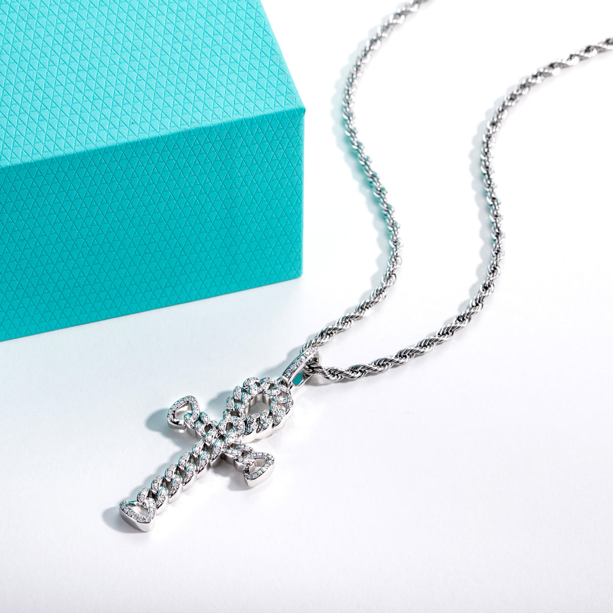 S925 Sterling‑Silver Round Moissanite Cross Pendant
