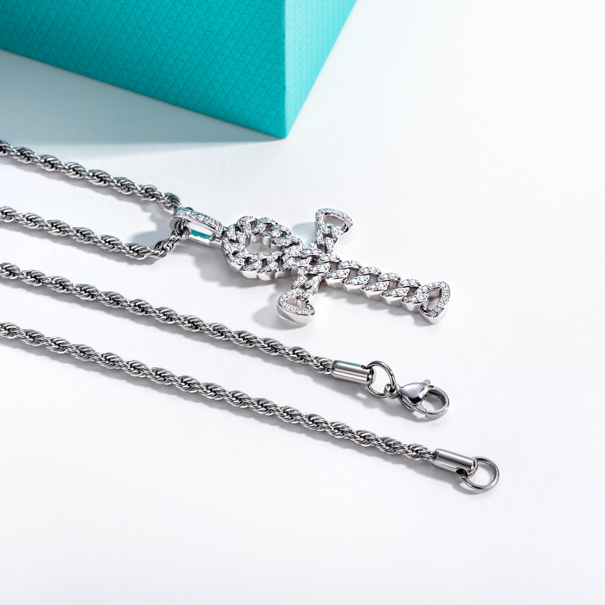 S925 Sterling‑Silver Round Moissanite Cross Pendant