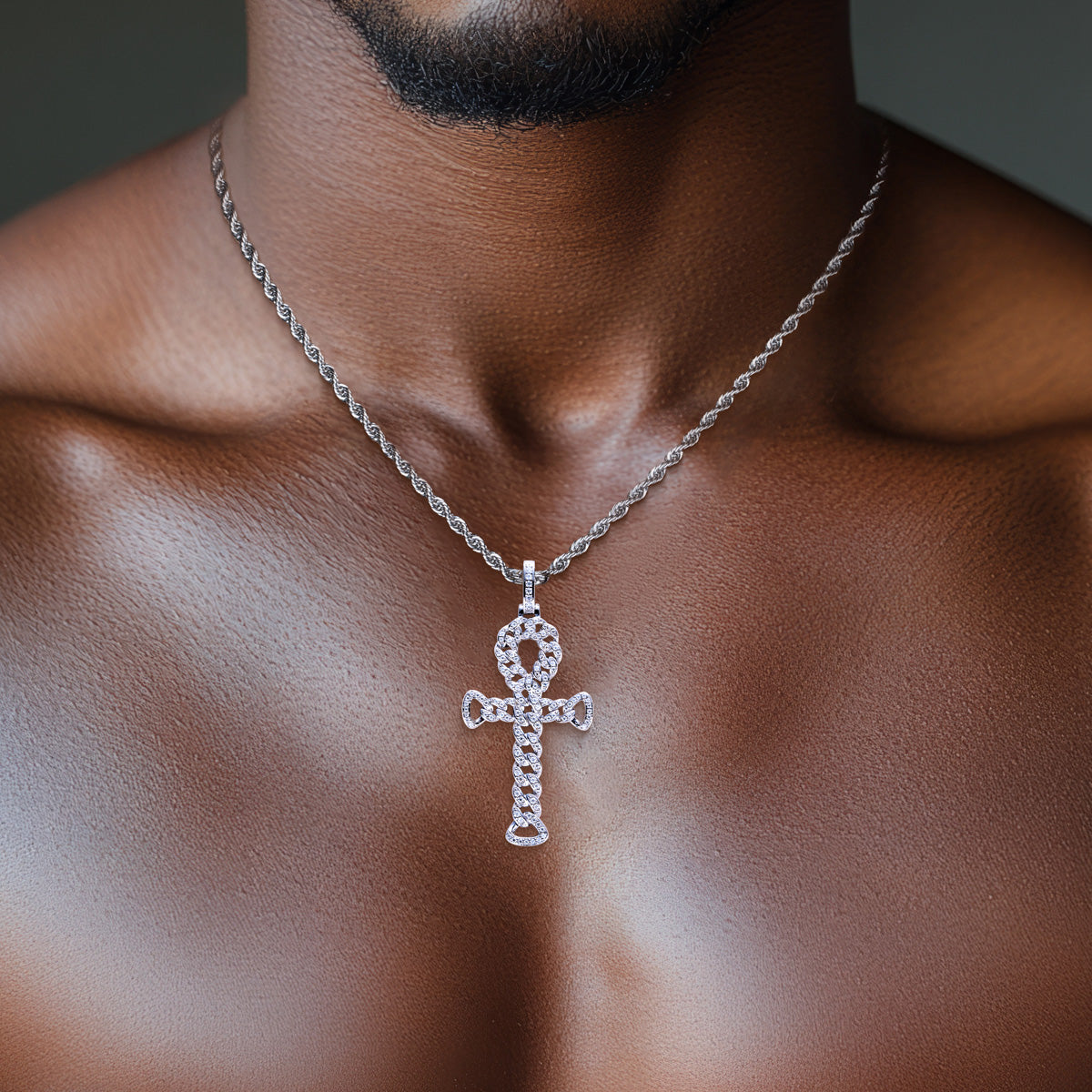 S925 Sterling‑Silver Round Moissanite Cross Pendant