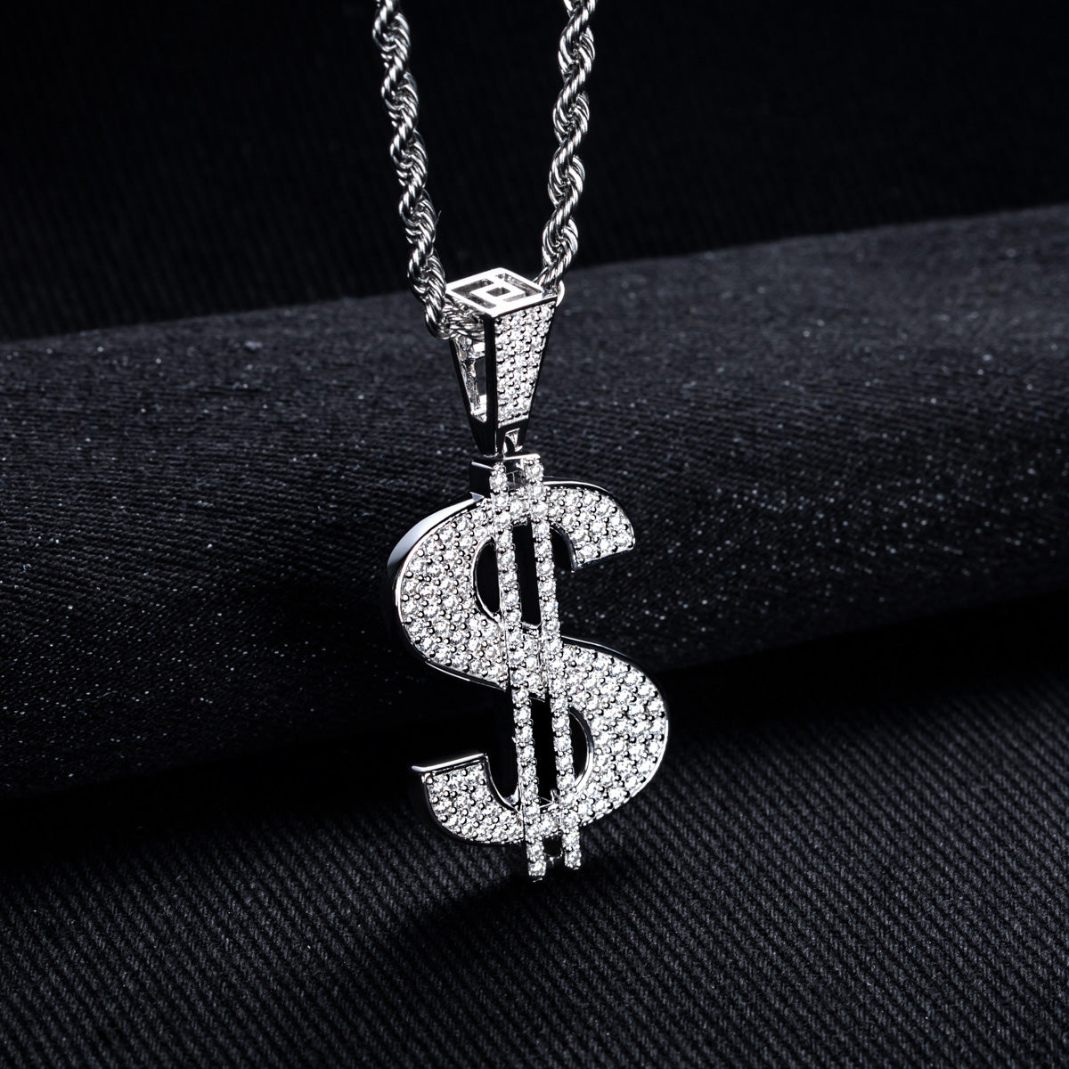 Fully‑Paved Moissanite Dollar Symbol Pendant | S925 Silver
