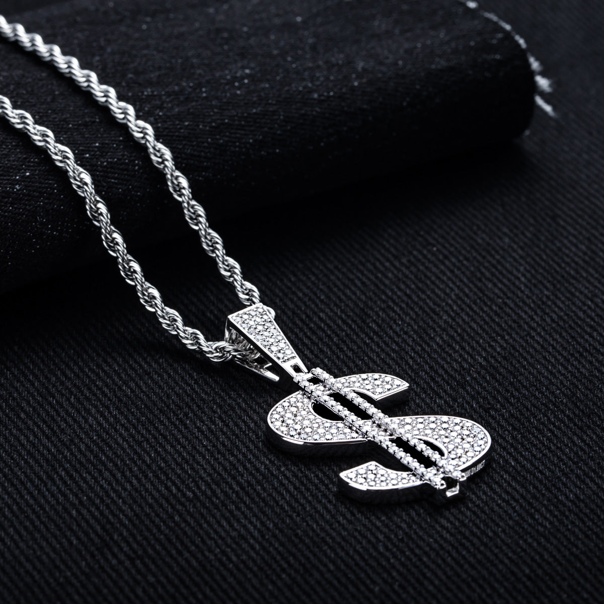 Fully‑Paved Moissanite Dollar Symbol Pendant | S925 Silver