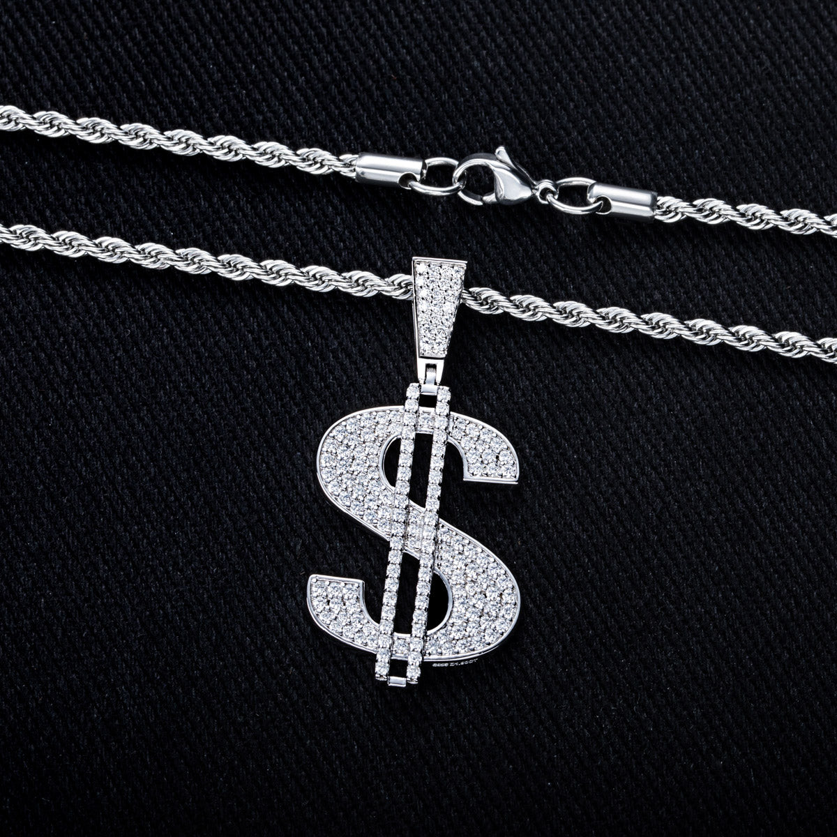 Fully‑Paved Moissanite Dollar Symbol Pendant | S925 Silver