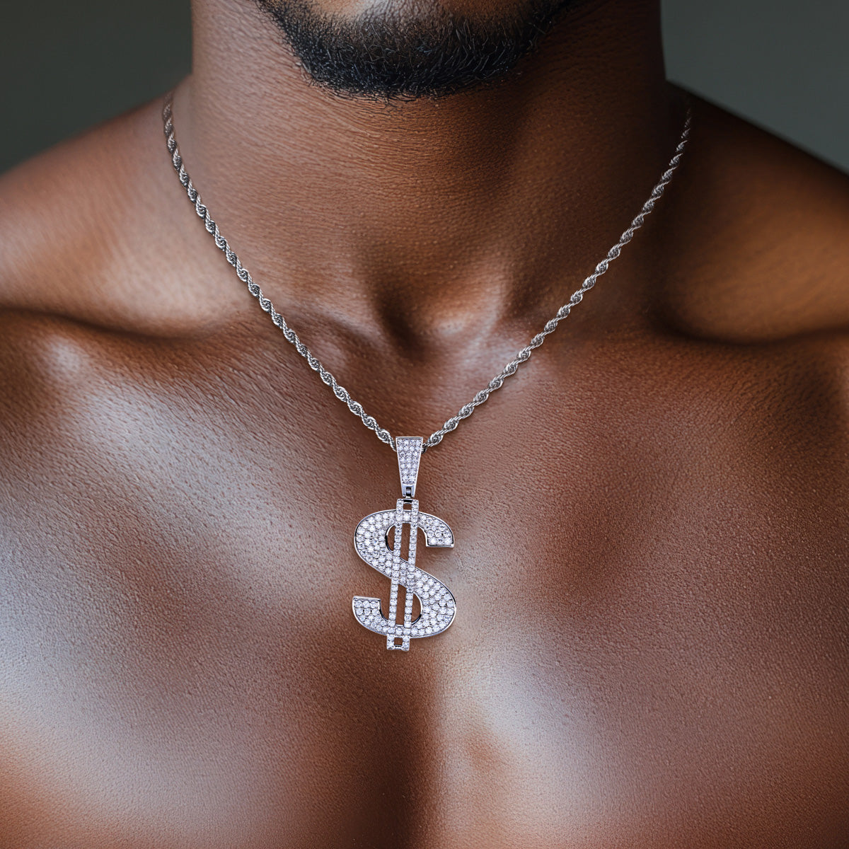 Fully‑Paved Moissanite Dollar Symbol Pendant | S925 Silver