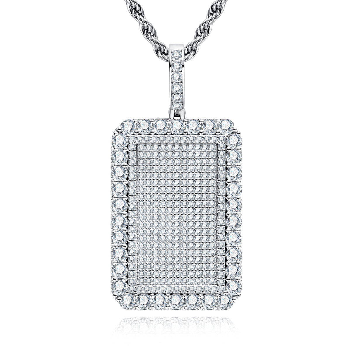 S925 Sterling‑Silver Hip‑Hop Full‑Paved Moissanite Square Tag Pendant