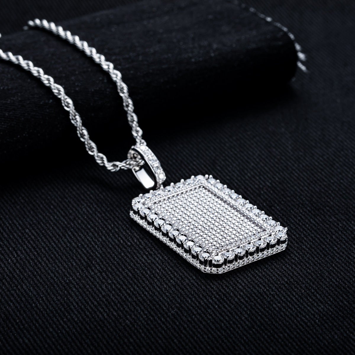 S925 Sterling‑Silver Hip‑Hop Full‑Paved Moissanite Square Tag Pendant